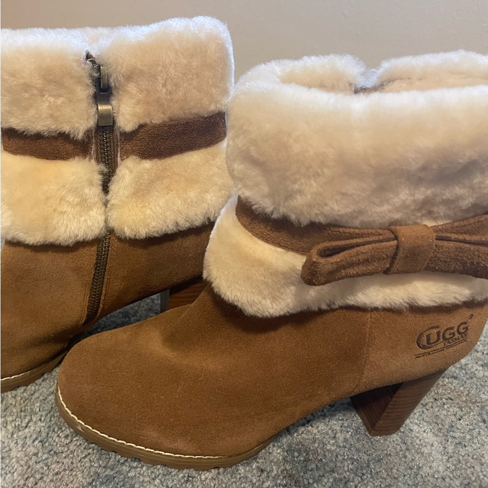 Ugg heeled fur trim boots